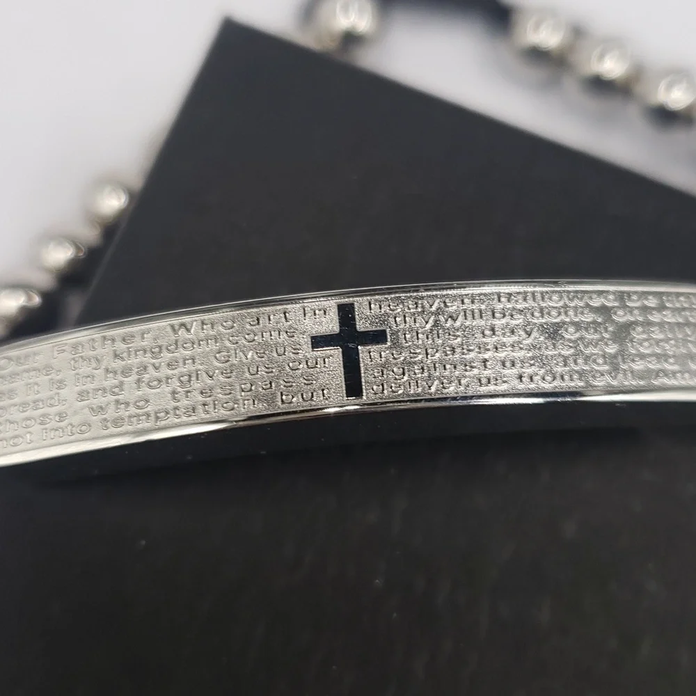 Men's Stainless Steel Adjustable Beaded with Lord's Prayer Bracelet